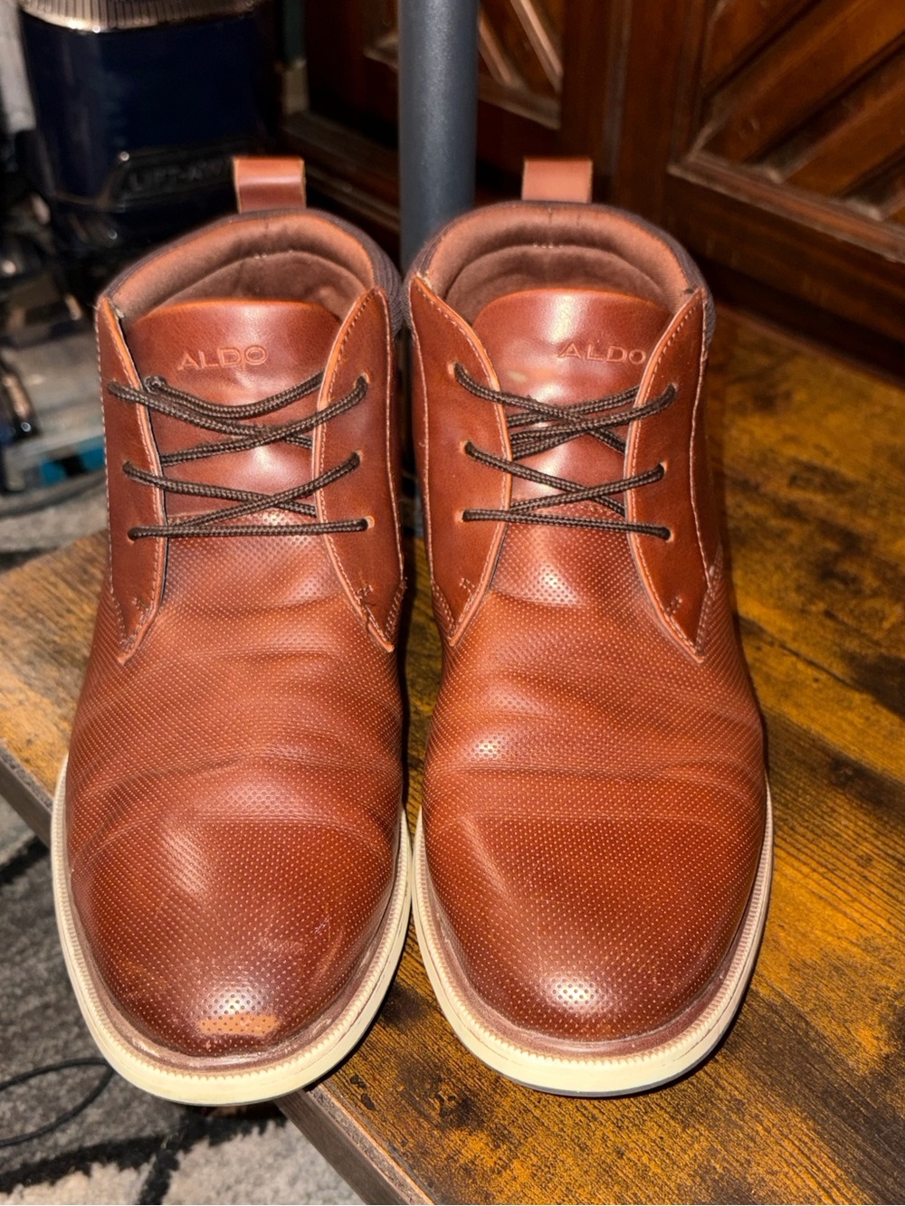 Aldo Brown Perforated Leather Chukka Boots with Contrast Sole